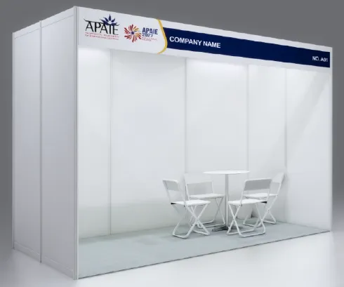 Shell scheme booth render with one open side